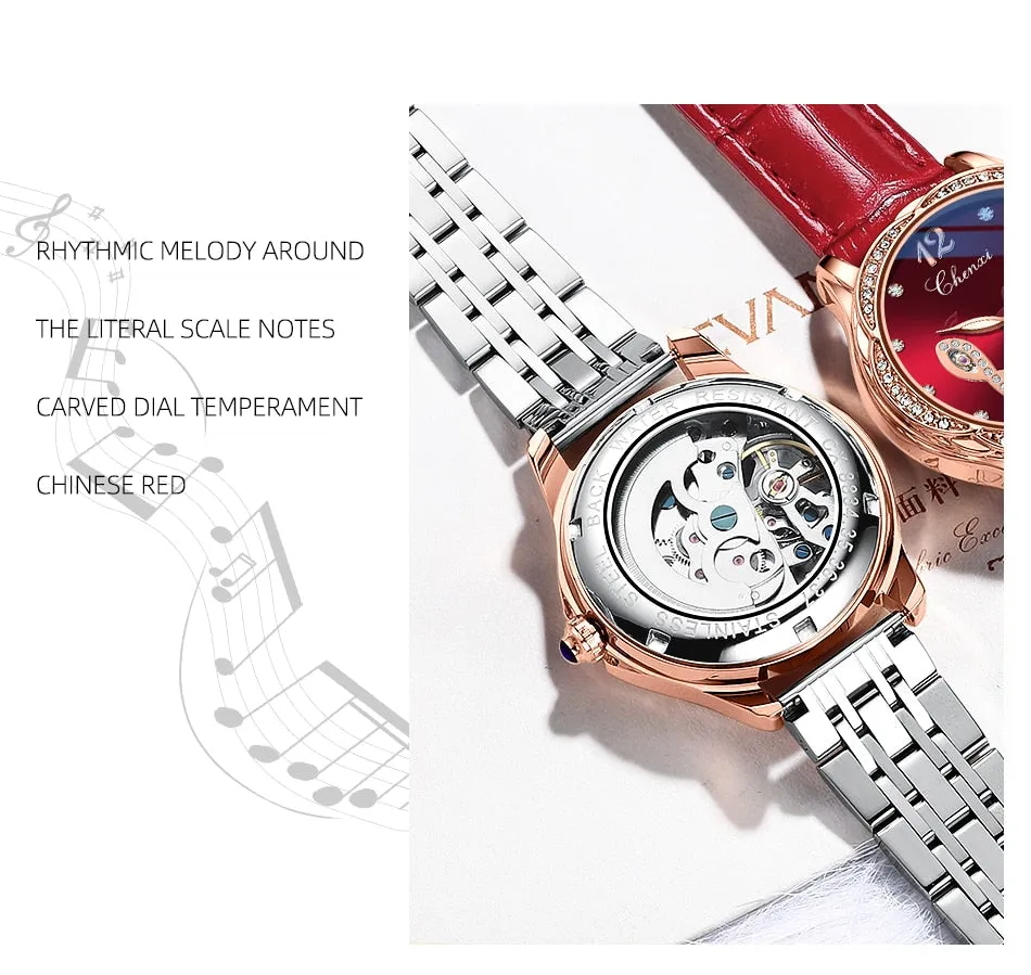 CHENXI Fashion Women Skeleton Watches Luxury Brand Mechanical Automatic Watch Stainless Steel Business Waterproof Wrist Watches
