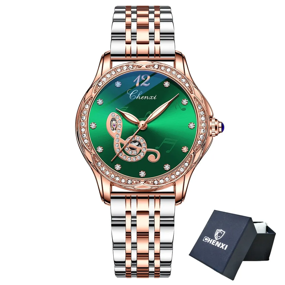 CHENXI Fashion Women Skeleton Watches Luxury Brand Mechanical Automatic Watch Stainless Steel Business Waterproof Wrist Watches