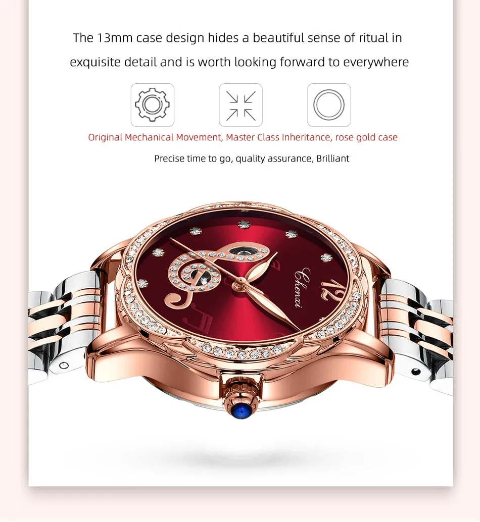 CHENXI Fashion Women Skeleton Watches Luxury Brand Mechanical Automatic Watch Stainless Steel Business Waterproof Wrist Watches