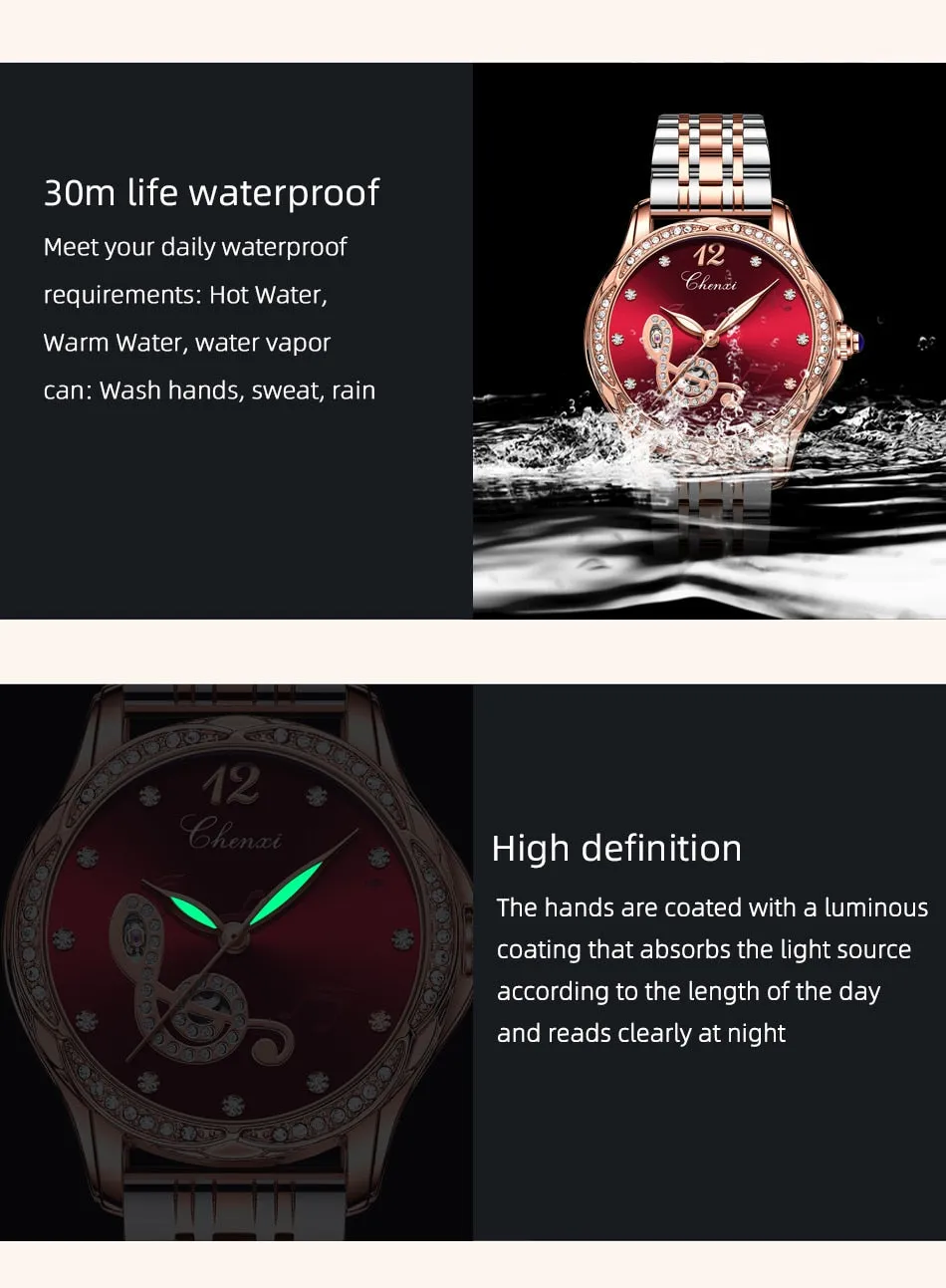 CHENXI Fashion Women Skeleton Watches Luxury Brand Mechanical Automatic Watch Stainless Steel Business Waterproof Wrist Watches