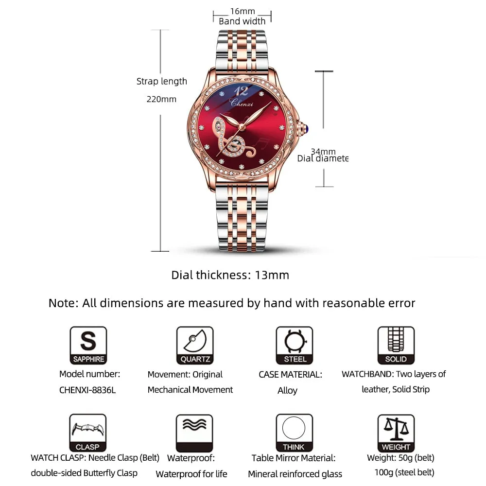 CHENXI Fashion Women Skeleton Watches Luxury Brand Mechanical Automatic Watch Stainless Steel Business Waterproof Wrist Watches