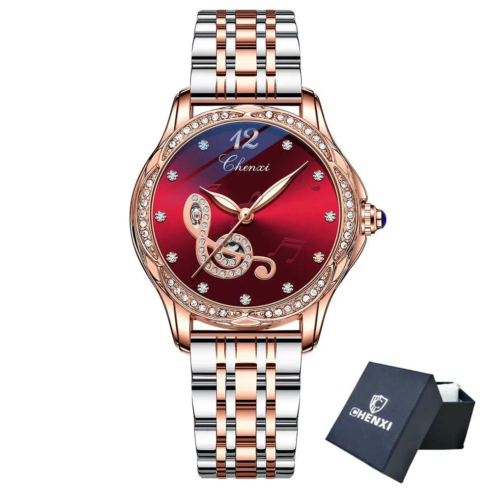 CHENXI Fashion Women Skeleton Watches Luxury Brand Mechanical Automatic Watch Stainless Steel Business Waterproof Wrist Watches