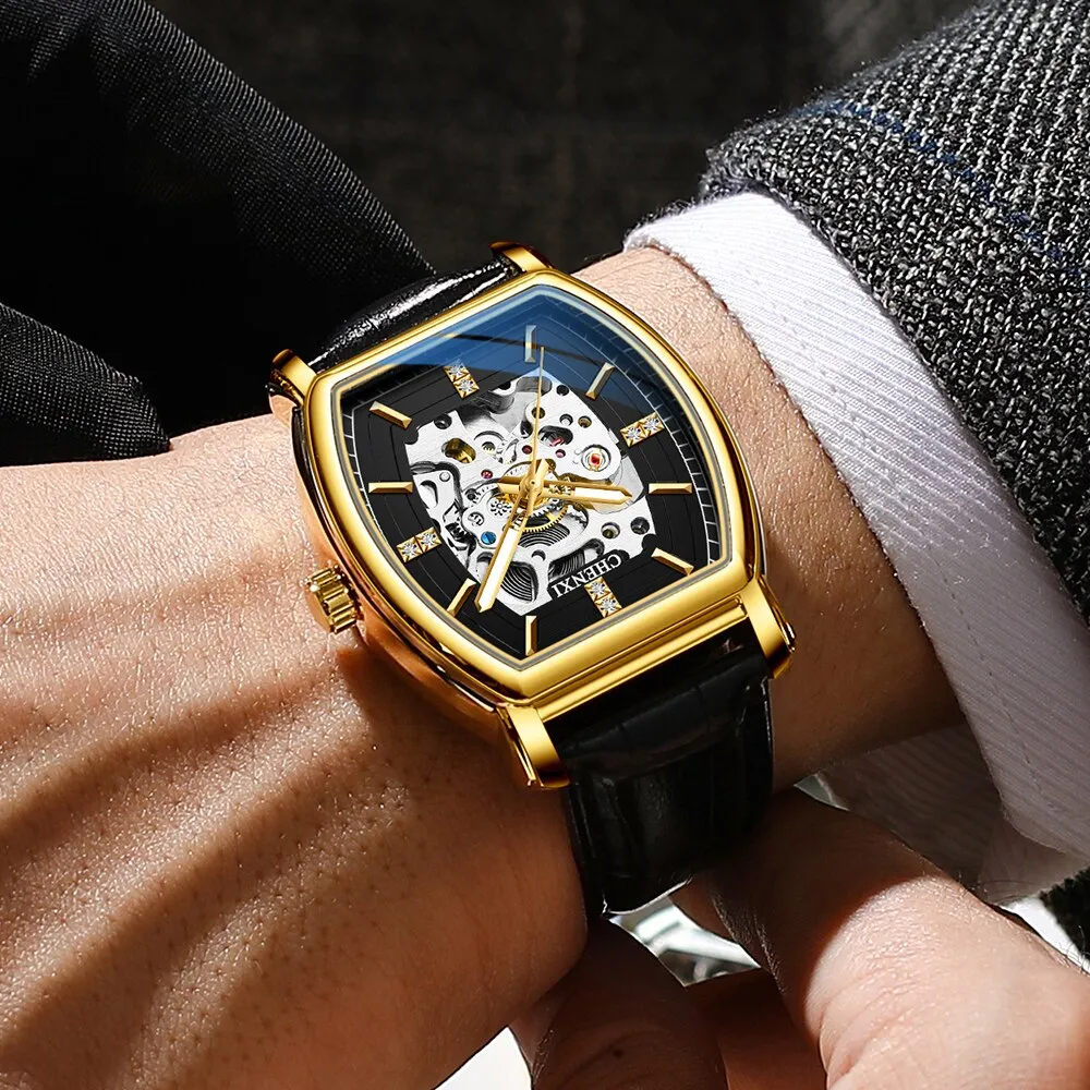 CHENXI Gold Mechanical Automatic Watches For Men Skeleton Waterproof Clock Luxury Brand Business Wristwatch Relogio Masculino
