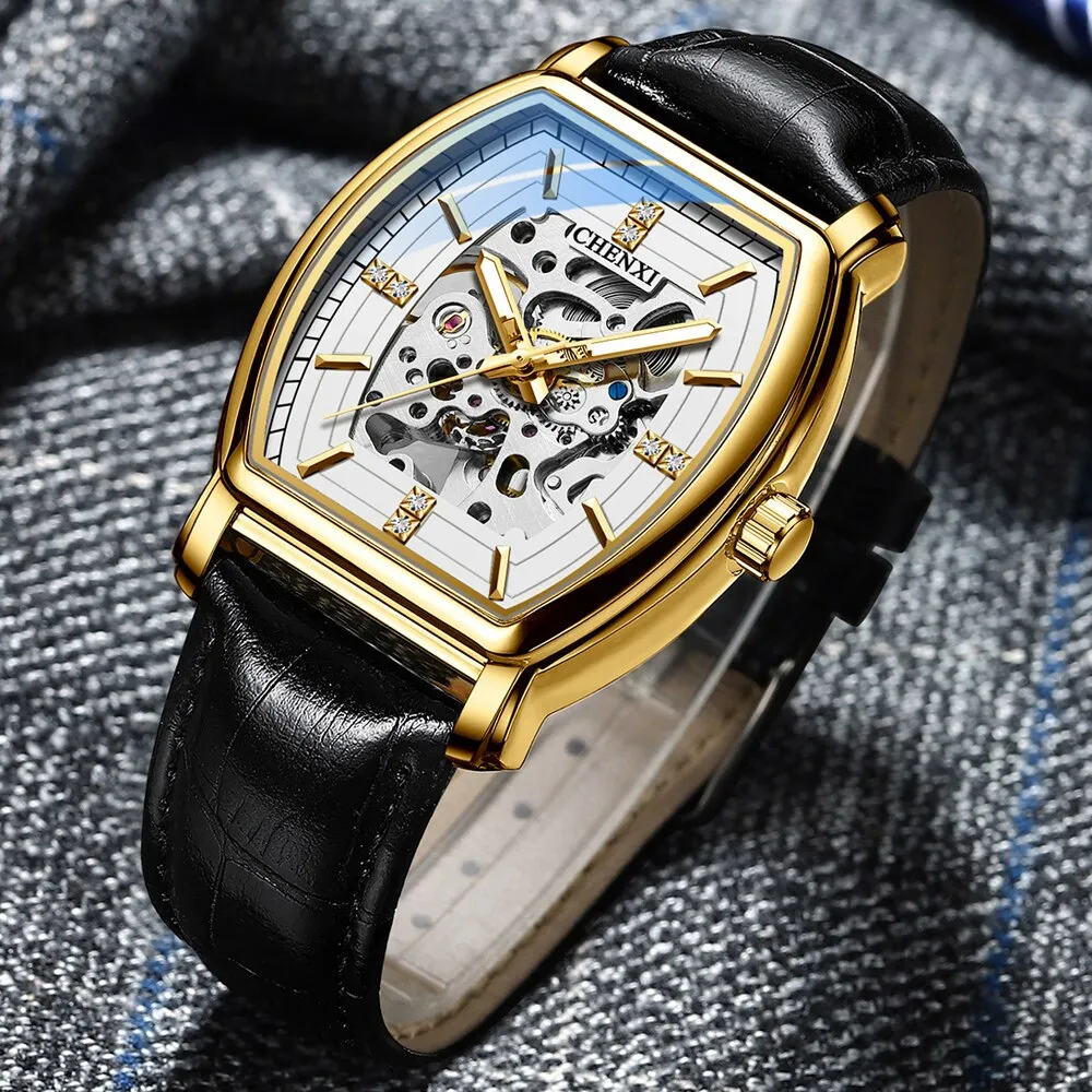 CHENXI Gold Mechanical Automatic Watches For Men Skeleton Waterproof Clock Luxury Brand Business Wristwatch Relogio Masculino