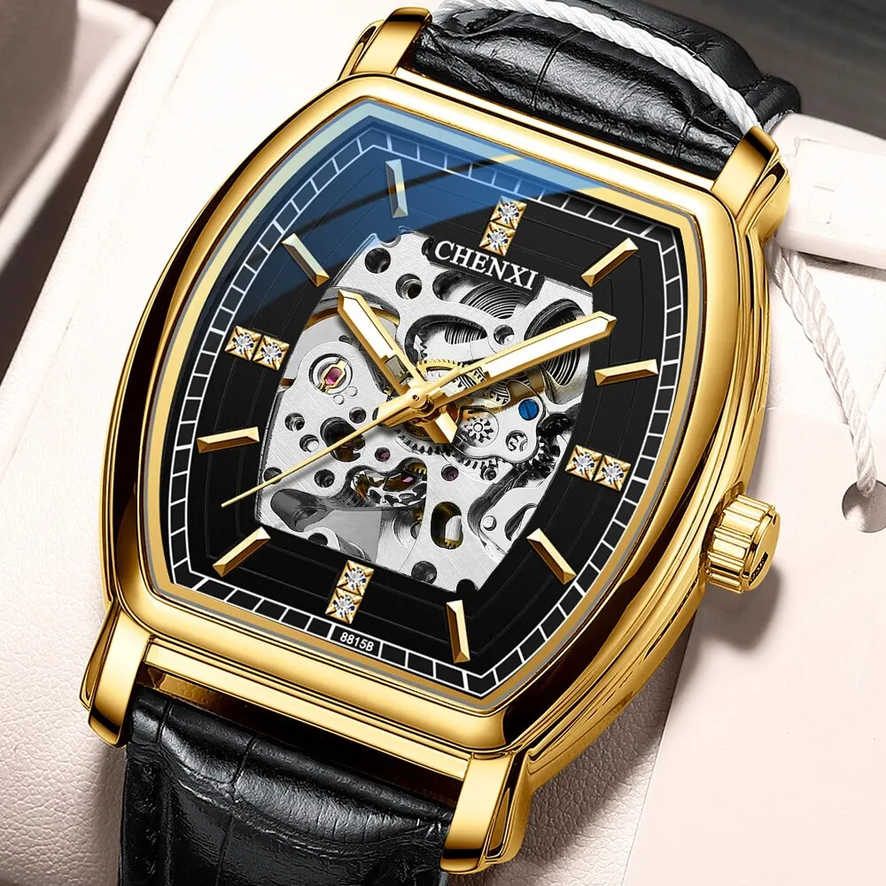 CHENXI Gold Mechanical Automatic Watches For Men Skeleton Waterproof Clock Luxury Brand Business Wristwatch Relogio Masculino