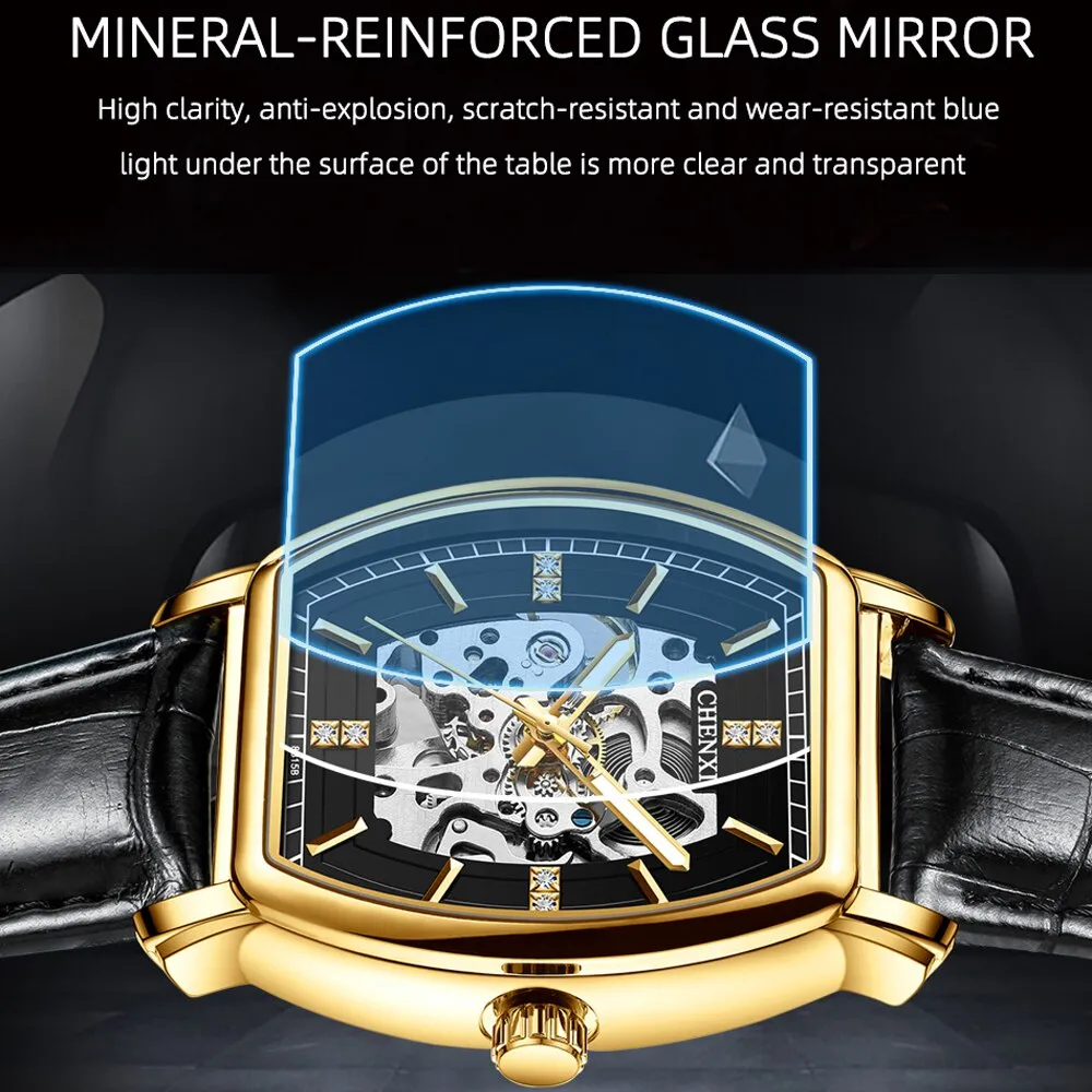 CHENXI Gold Mechanical Automatic Watches For Men Skeleton Waterproof Clock Luxury Brand Business Wristwatch Relogio Masculino