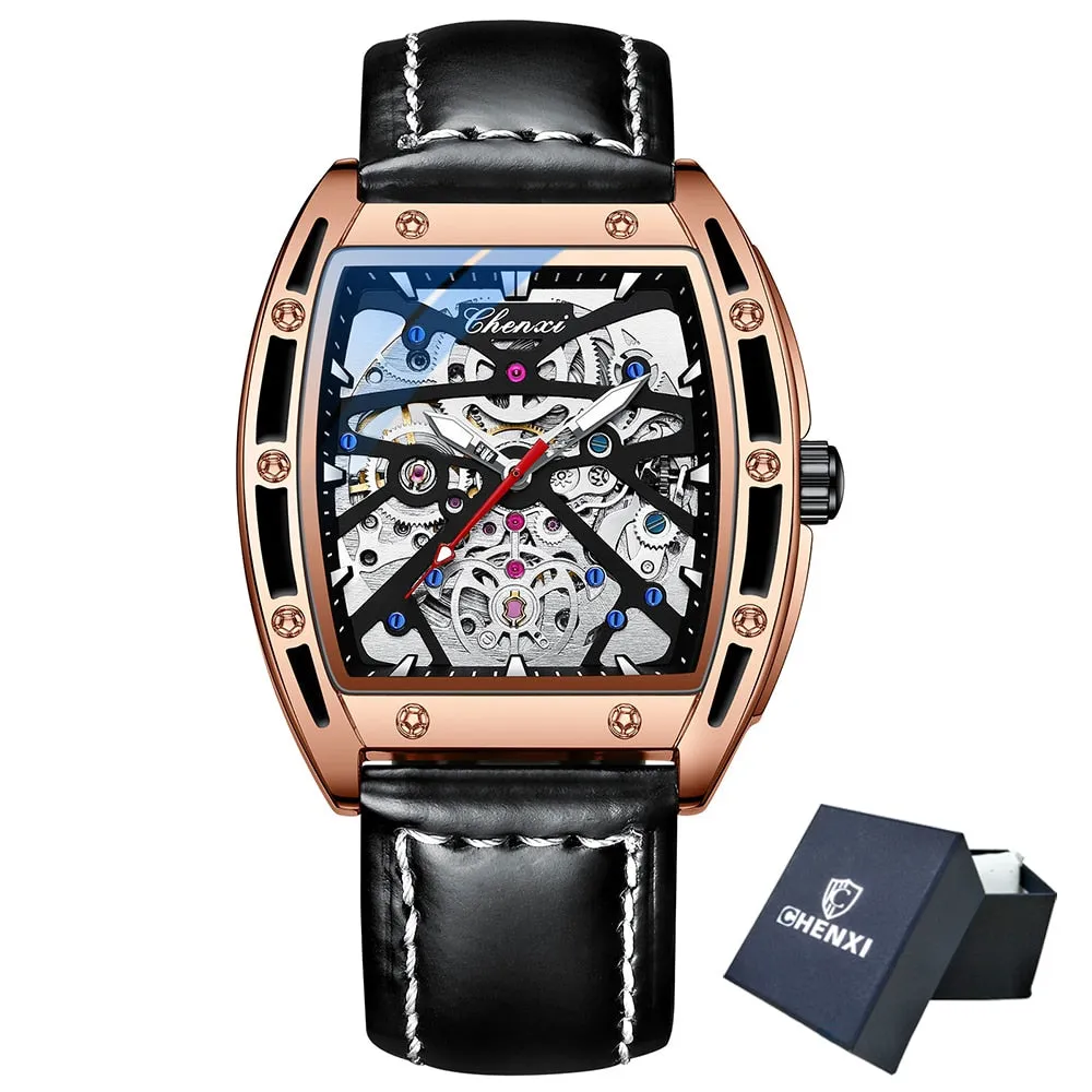 CHENXI New 2022 Mechanical Men Sport Watch Top Brand Waterproof Luxury Skeleton Mens Automatic Wrist Watches Leather Clock