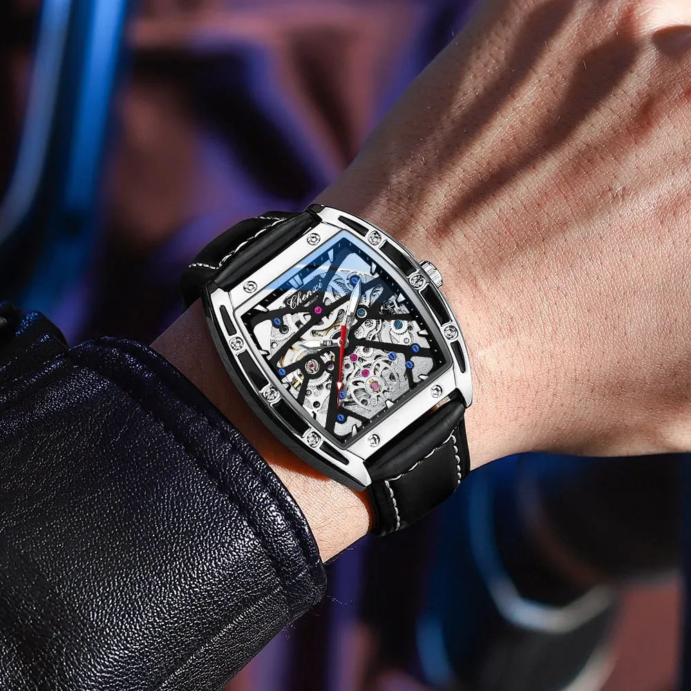 CHENXI New 2022 Mechanical Men Sport Watch Top Brand Waterproof Luxury Skeleton Mens Automatic Wrist Watches Leather Clock