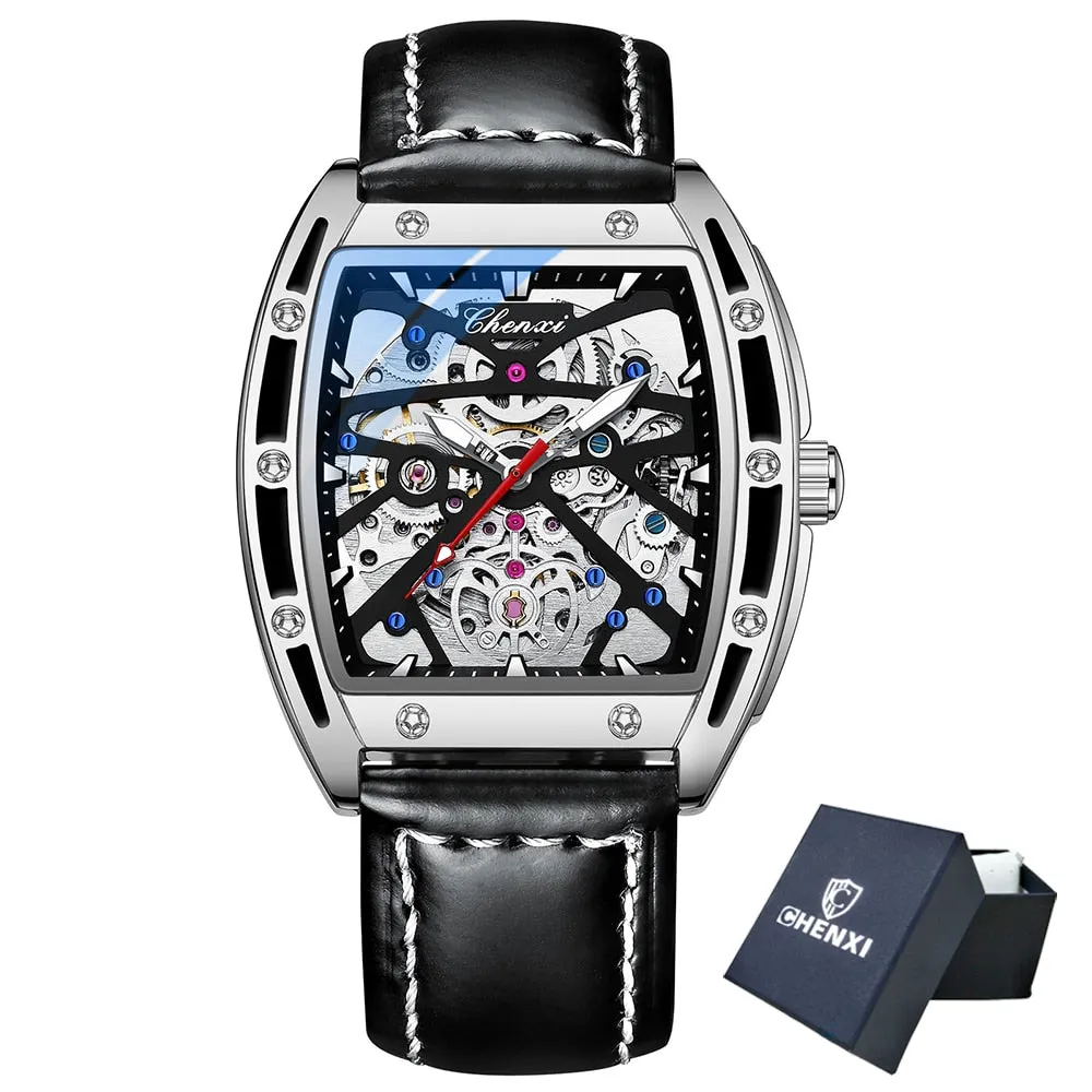 CHENXI New 2022 Mechanical Men Sport Watch Top Brand Waterproof Luxury Skeleton Mens Automatic Wrist Watches Leather Clock