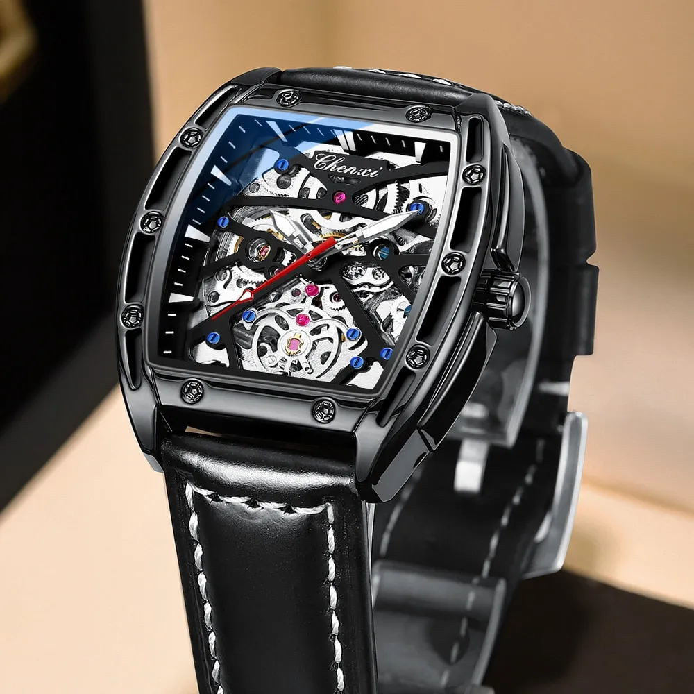 CHENXI New 2022 Mechanical Men Sport Watch Top Brand Waterproof Luxury Skeleton Mens Automatic Wrist Watches Leather Clock