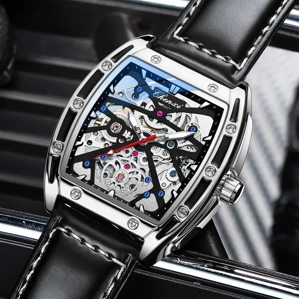 CHENXI New 2022 Mechanical Men Sport Watch Top Brand Waterproof Luxury Skeleton Mens Automatic Wrist Watches Leather Clock