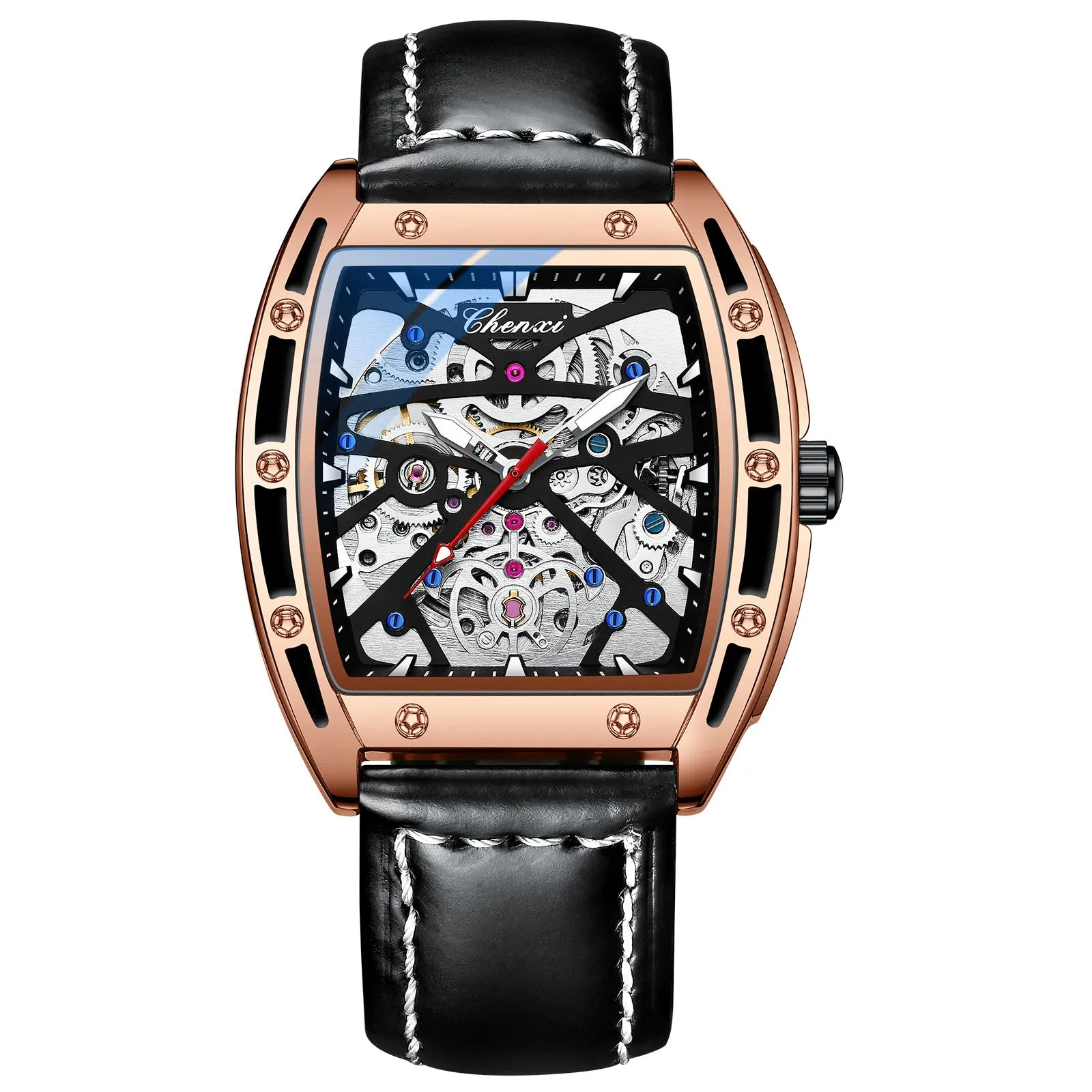 CHENXI New 2022 Mechanical Men Sport Watch Top Brand Waterproof Luxury Skeleton Mens Automatic Wrist Watches Leather Clock