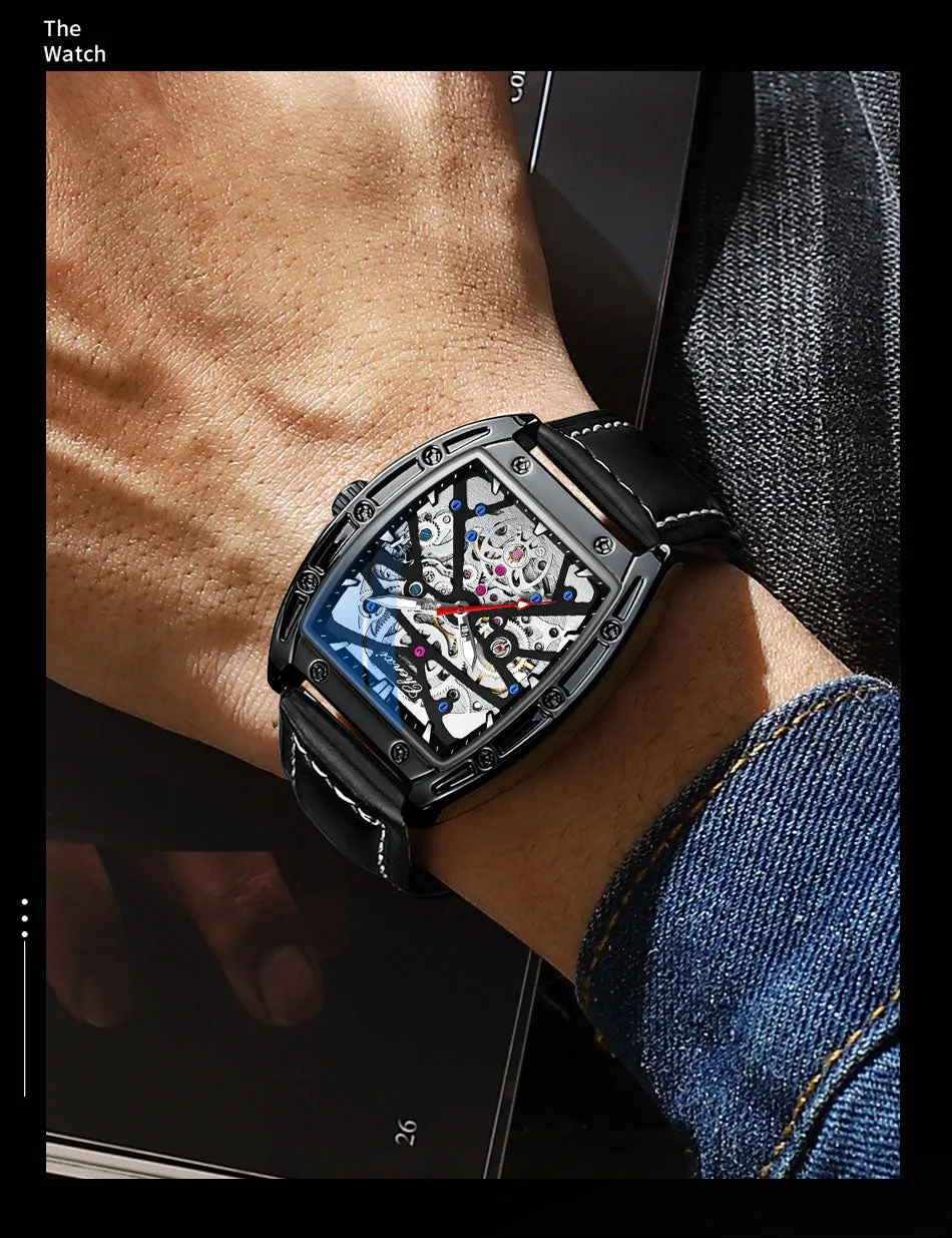 CHENXI New 2022 Mechanical Men Sport Watch Top Brand Waterproof Luxury Skeleton Mens Automatic Wrist Watches Leather Clock
