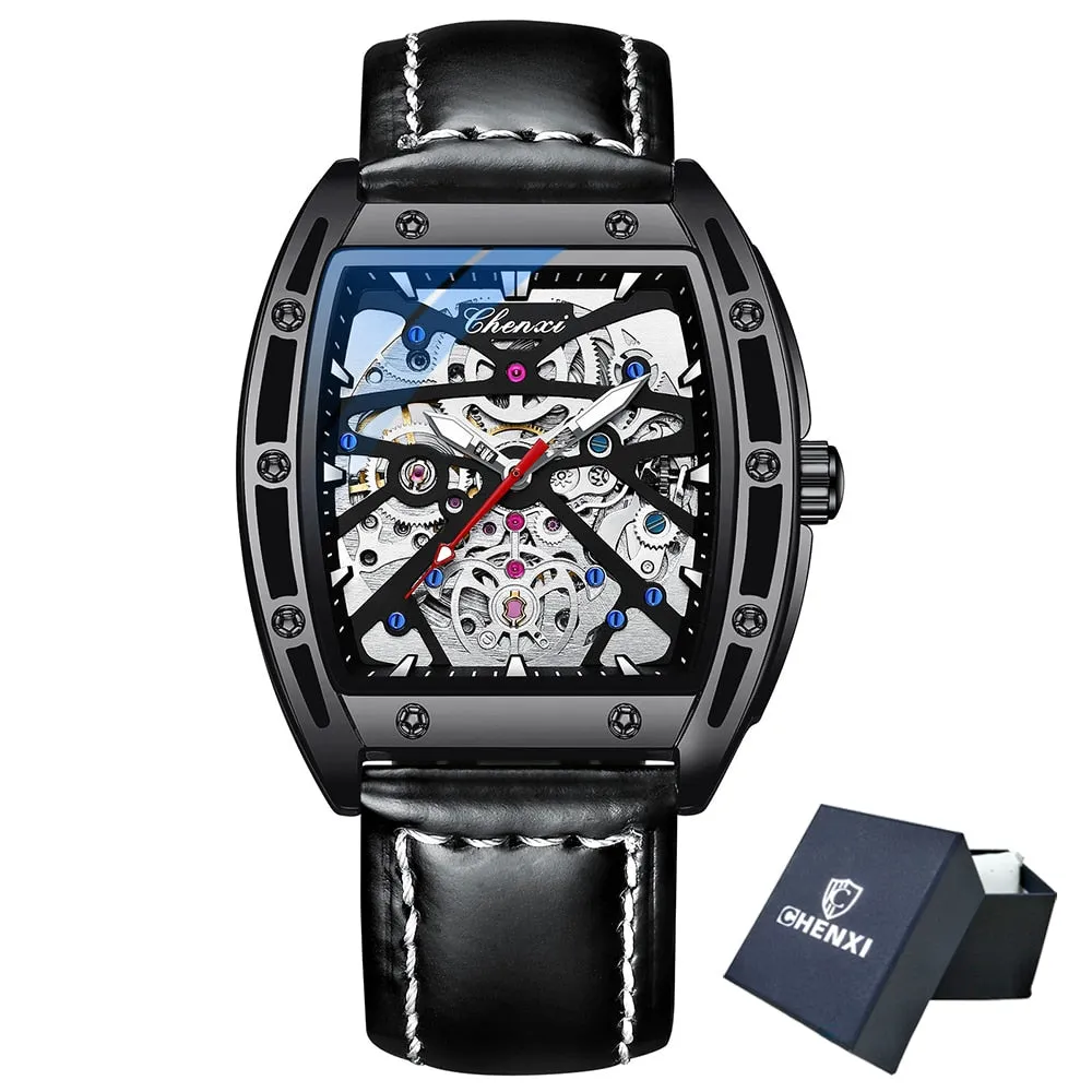CHENXI New 2022 Mechanical Men Sport Watch Top Brand Waterproof Luxury Skeleton Mens Automatic Wrist Watches Leather Clock