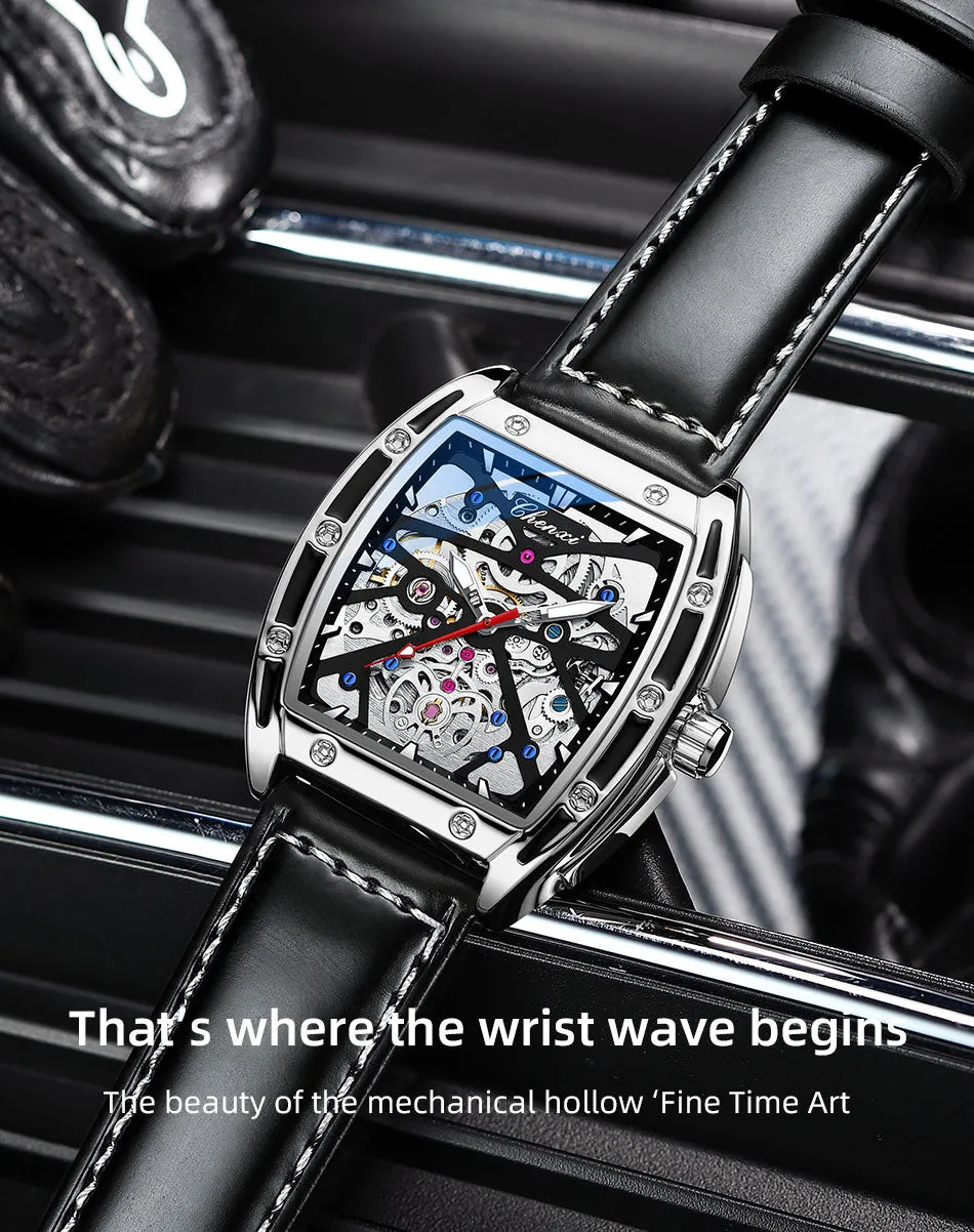 CHENXI New 2022 Mechanical Men Sport Watch Top Brand Waterproof Luxury Skeleton Mens Automatic Wrist Watches Leather Clock