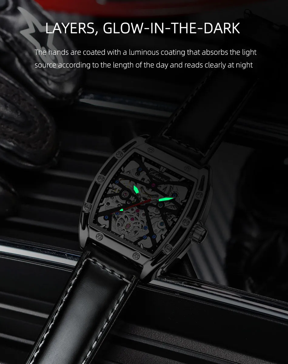 CHENXI New 2022 Mechanical Men Sport Watch Top Brand Waterproof Luxury Skeleton Mens Automatic Wrist Watches Leather Clock