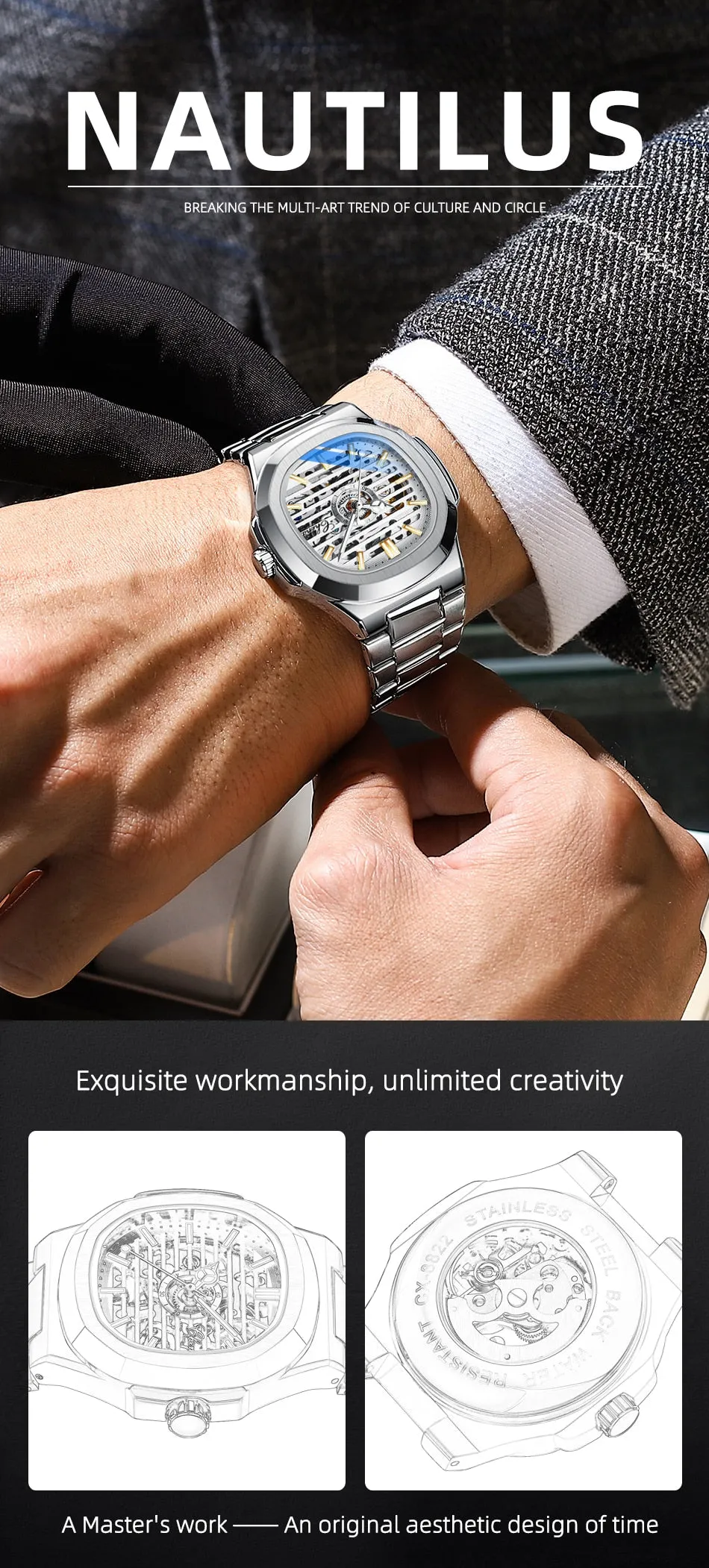 CHENXI New Automatic Mechanical Watch Men Clock Top Luxury Brand Skeleton Tourbillon Watches Waterproof Luminous Wristwatches