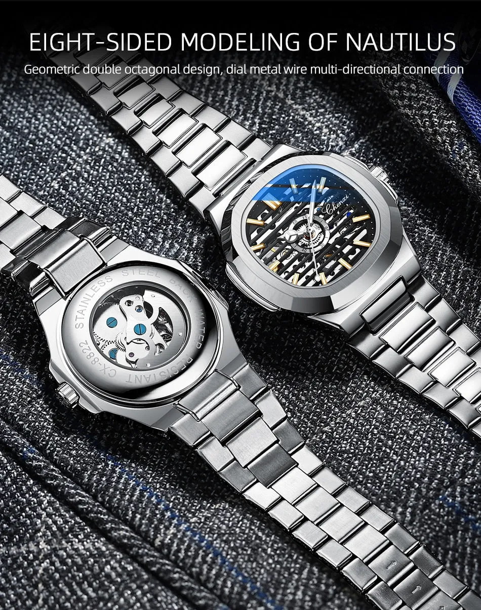 CHENXI New Automatic Mechanical Watch Men Clock Top Luxury Brand Skeleton Tourbillon Watches Waterproof Luminous Wristwatches