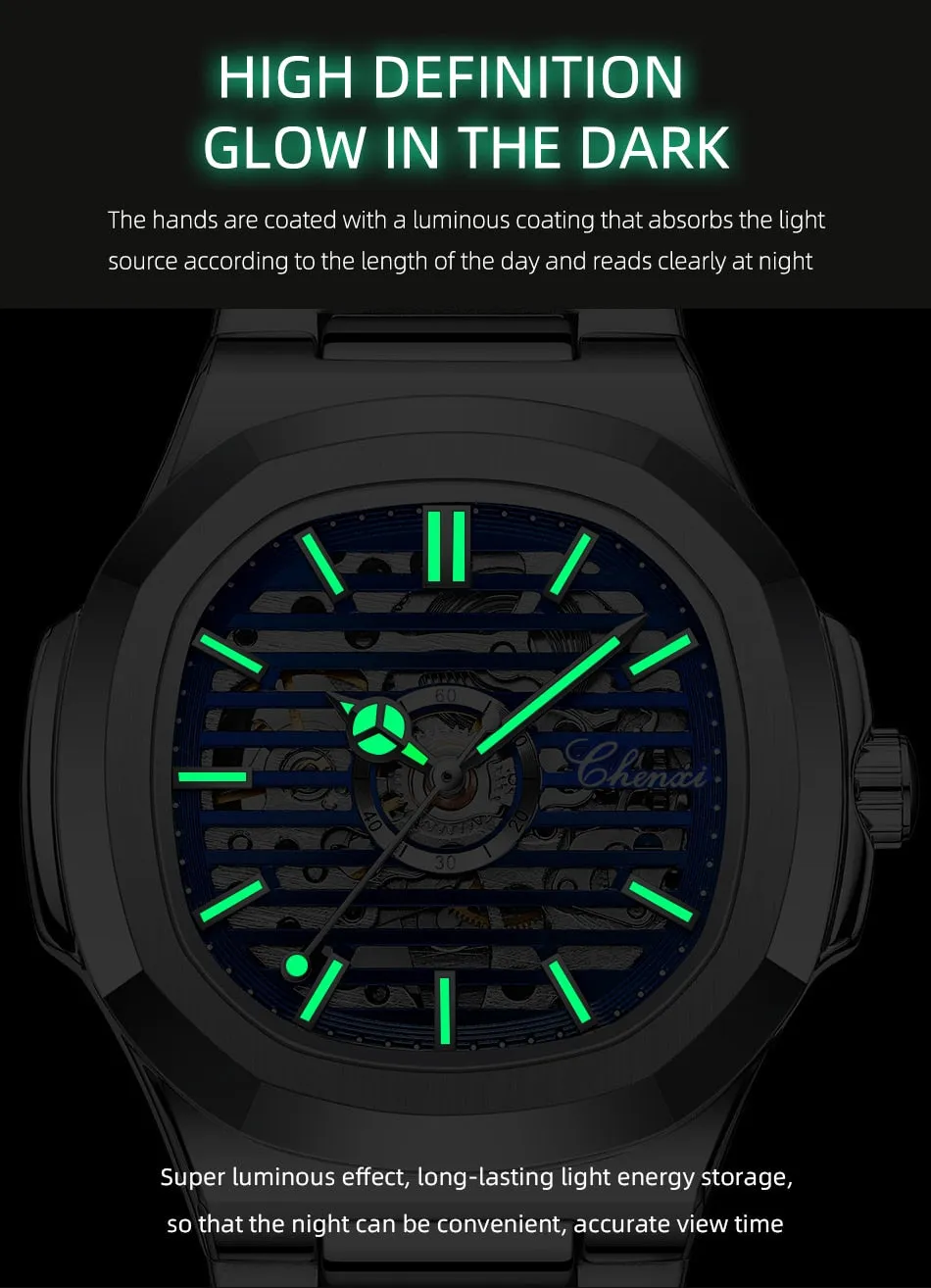 CHENXI New Automatic Mechanical Watch Men Clock Top Luxury Brand Skeleton Tourbillon Watches Waterproof Luminous Wristwatches