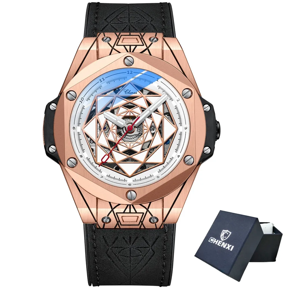CHENXI New Men Automatic Business Watch Luxury Brand Fashion Leather Waterproof Mechanical Tourbillon Wristwatch Mens Watches