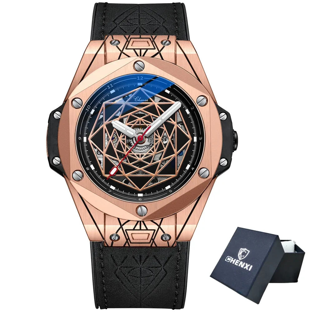 CHENXI New Men Automatic Business Watch Luxury Brand Fashion Leather Waterproof Mechanical Tourbillon Wristwatch Mens Watches