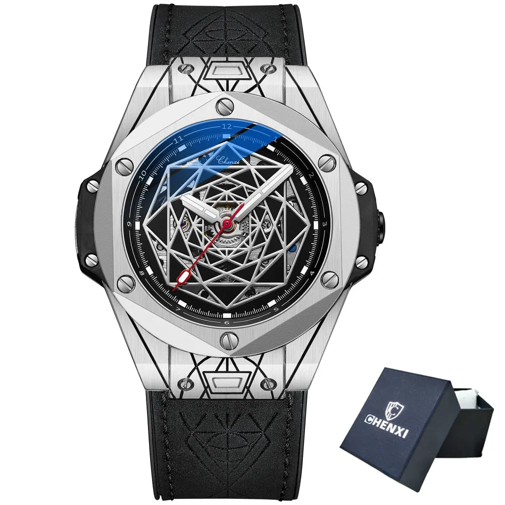 CHENXI New Men Automatic Business Watch Luxury Brand Fashion Leather Waterproof Mechanical Tourbillon Wristwatch Mens Watches