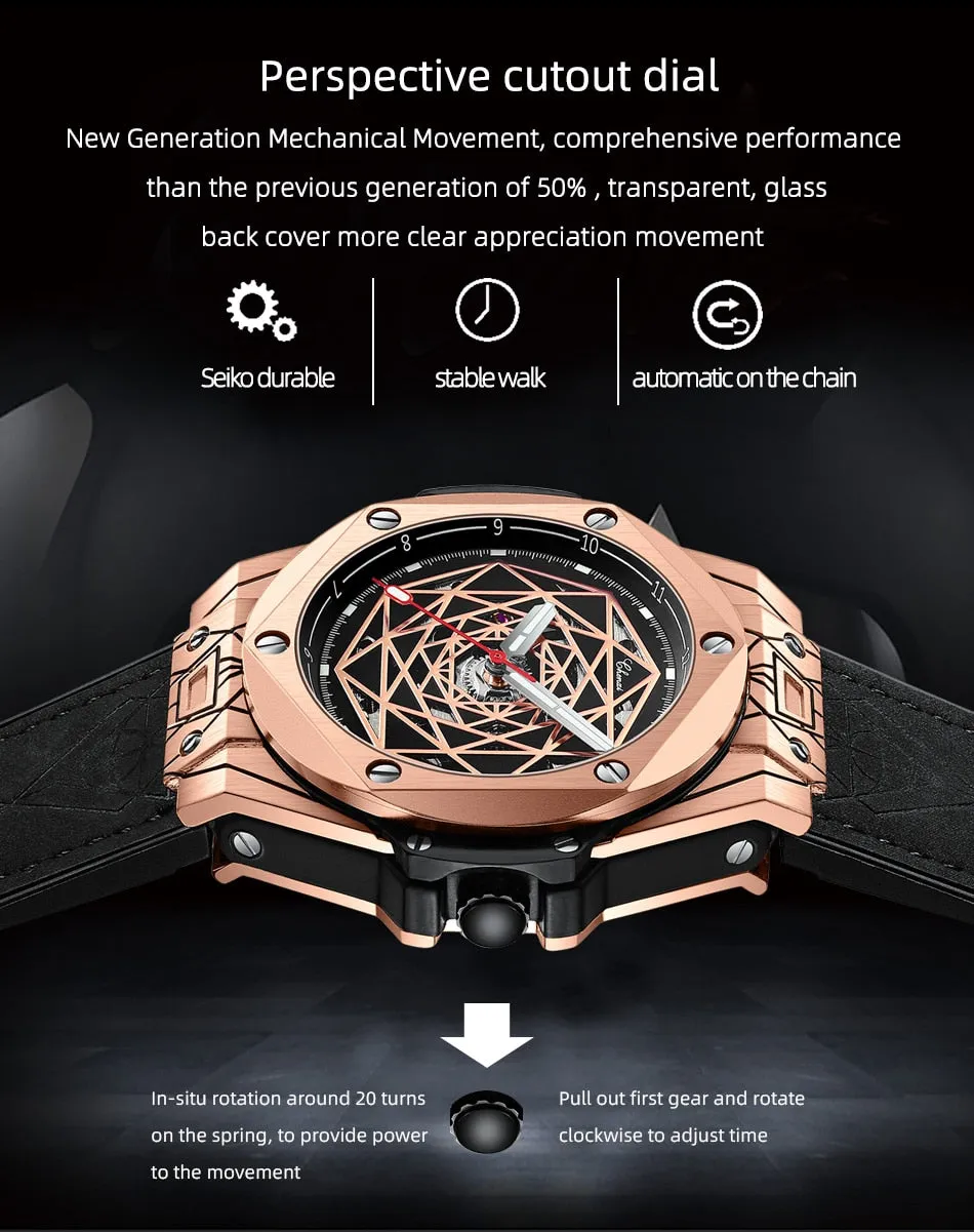 CHENXI New Men Automatic Business Watch Luxury Brand Fashion Leather Waterproof Mechanical Tourbillon Wristwatch Mens Watches