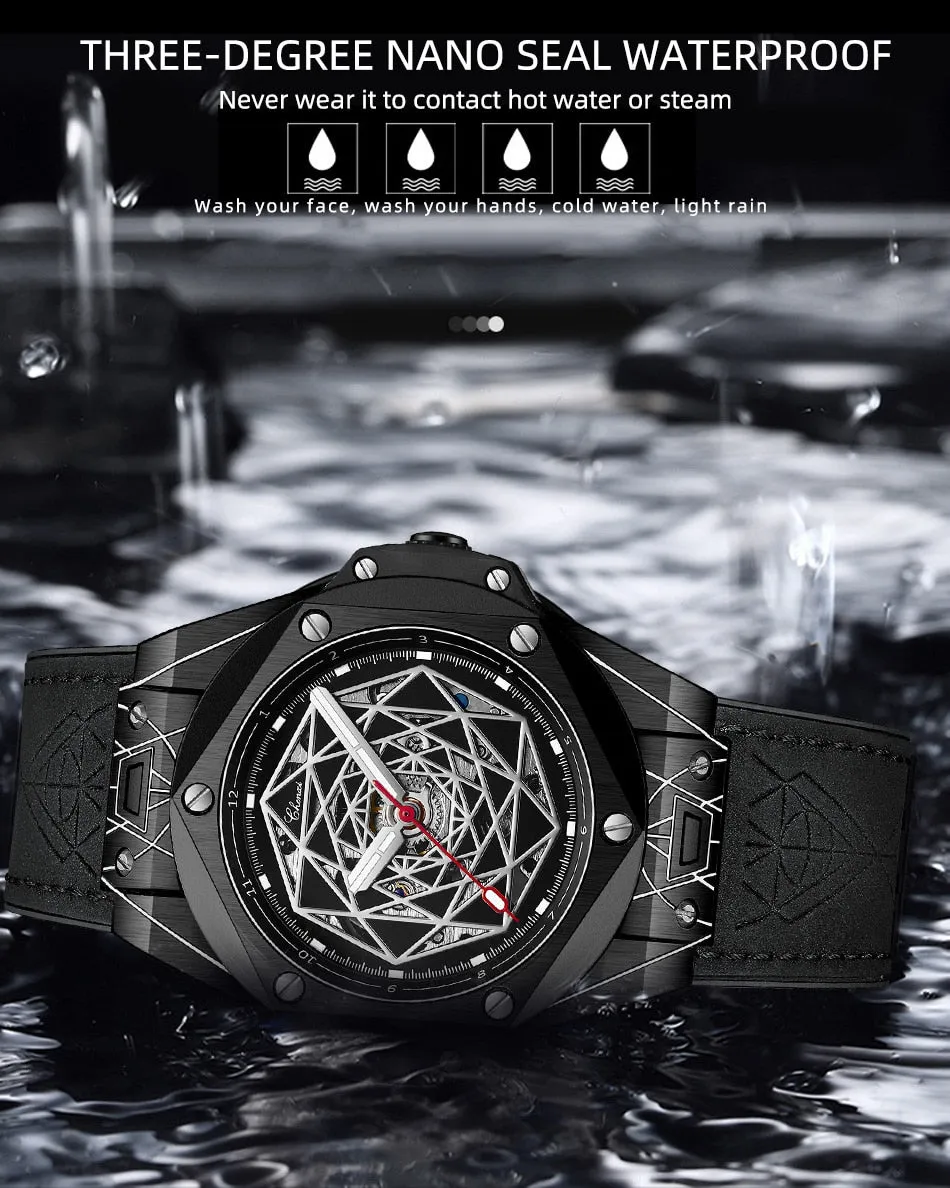 CHENXI New Men Automatic Business Watch Luxury Brand Fashion Leather Waterproof Mechanical Tourbillon Wristwatch Mens Watches
