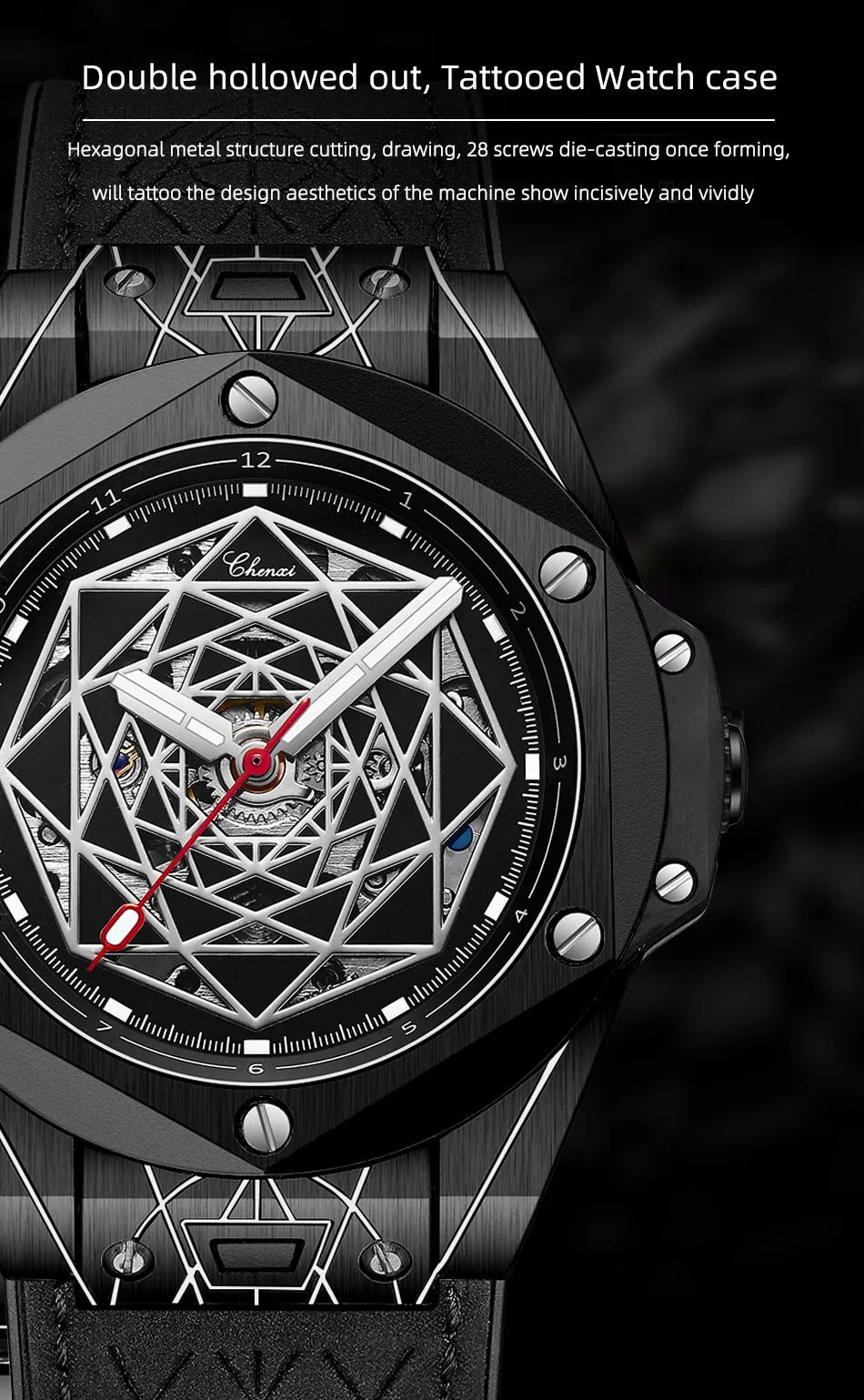 CHENXI New Men Automatic Business Watch Luxury Brand Fashion Leather Waterproof Mechanical Tourbillon Wristwatch Mens Watches
