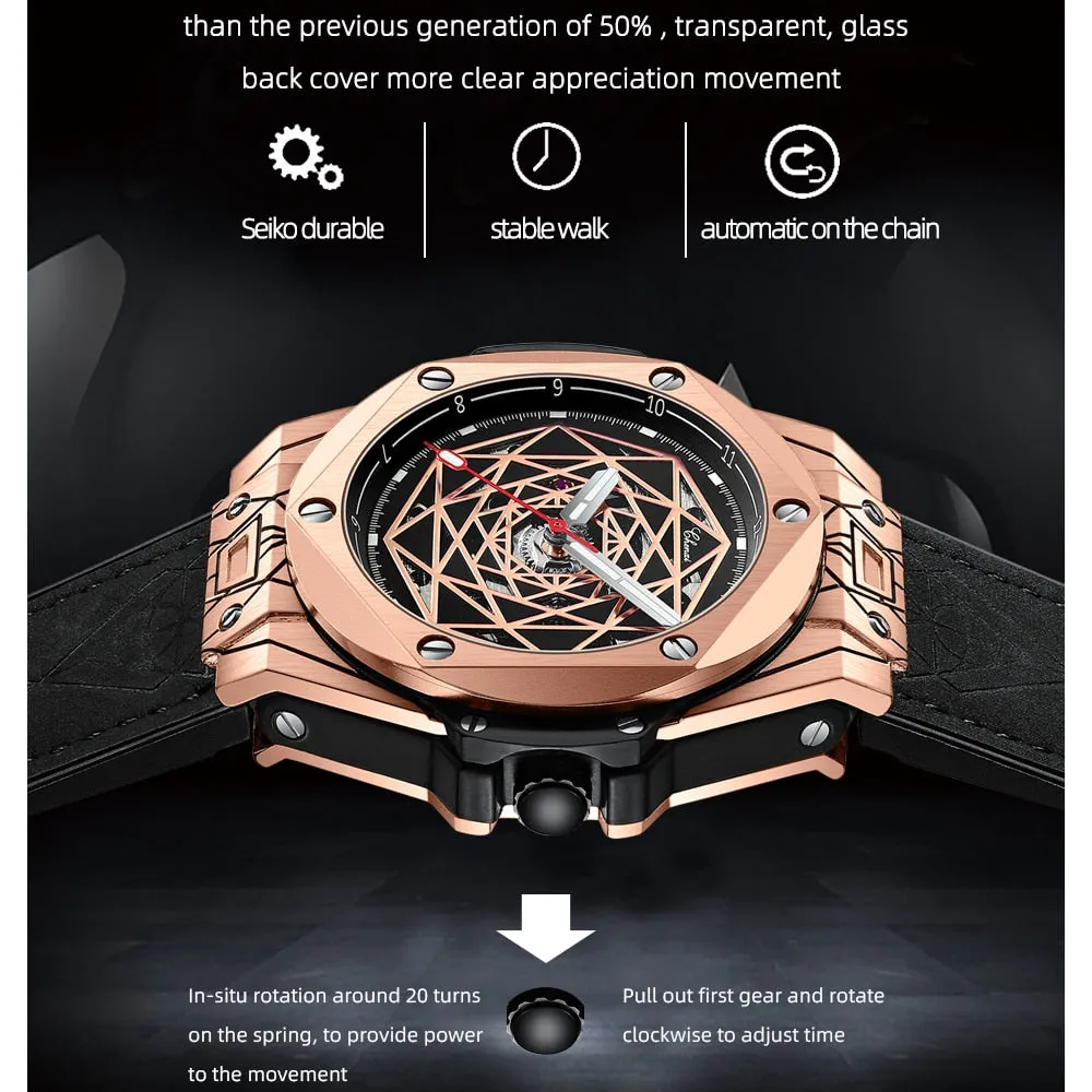 CHENXI New Men Automatic Business Watch Luxury Brand Fashion Leather Waterproof Mechanical Tourbillon Wristwatch Mens Watches