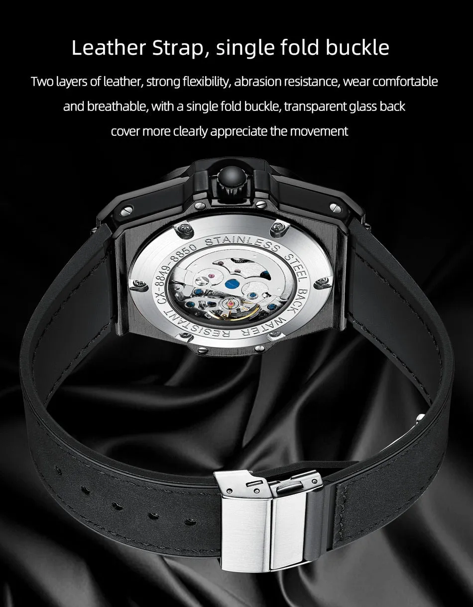 CHENXI New Men Automatic Business Watch Luxury Brand Fashion Leather Waterproof Mechanical Tourbillon Wristwatch Mens Watches