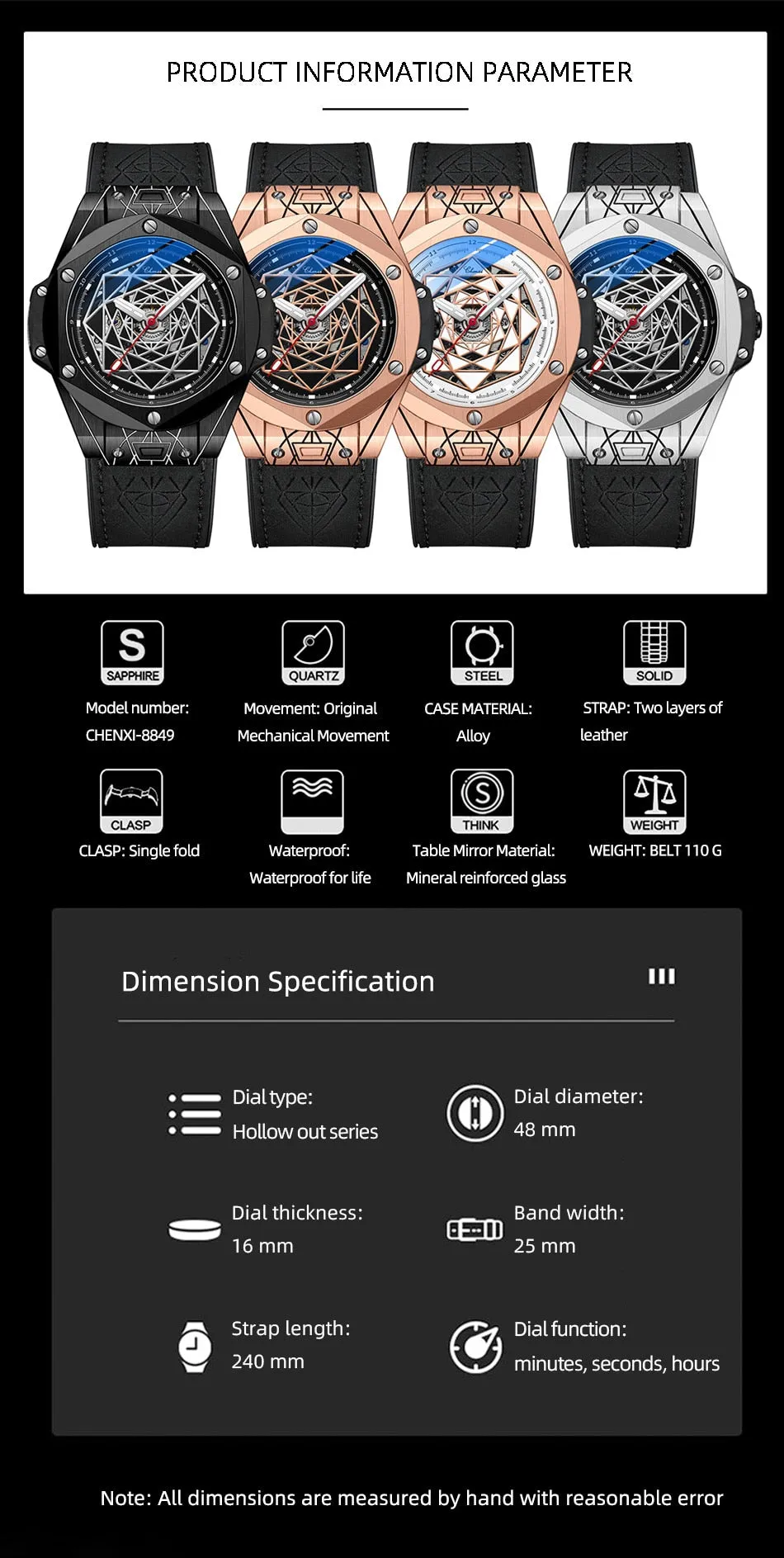 CHENXI New Men Automatic Business Watch Luxury Brand Fashion Leather Waterproof Mechanical Tourbillon Wristwatch Mens Watches