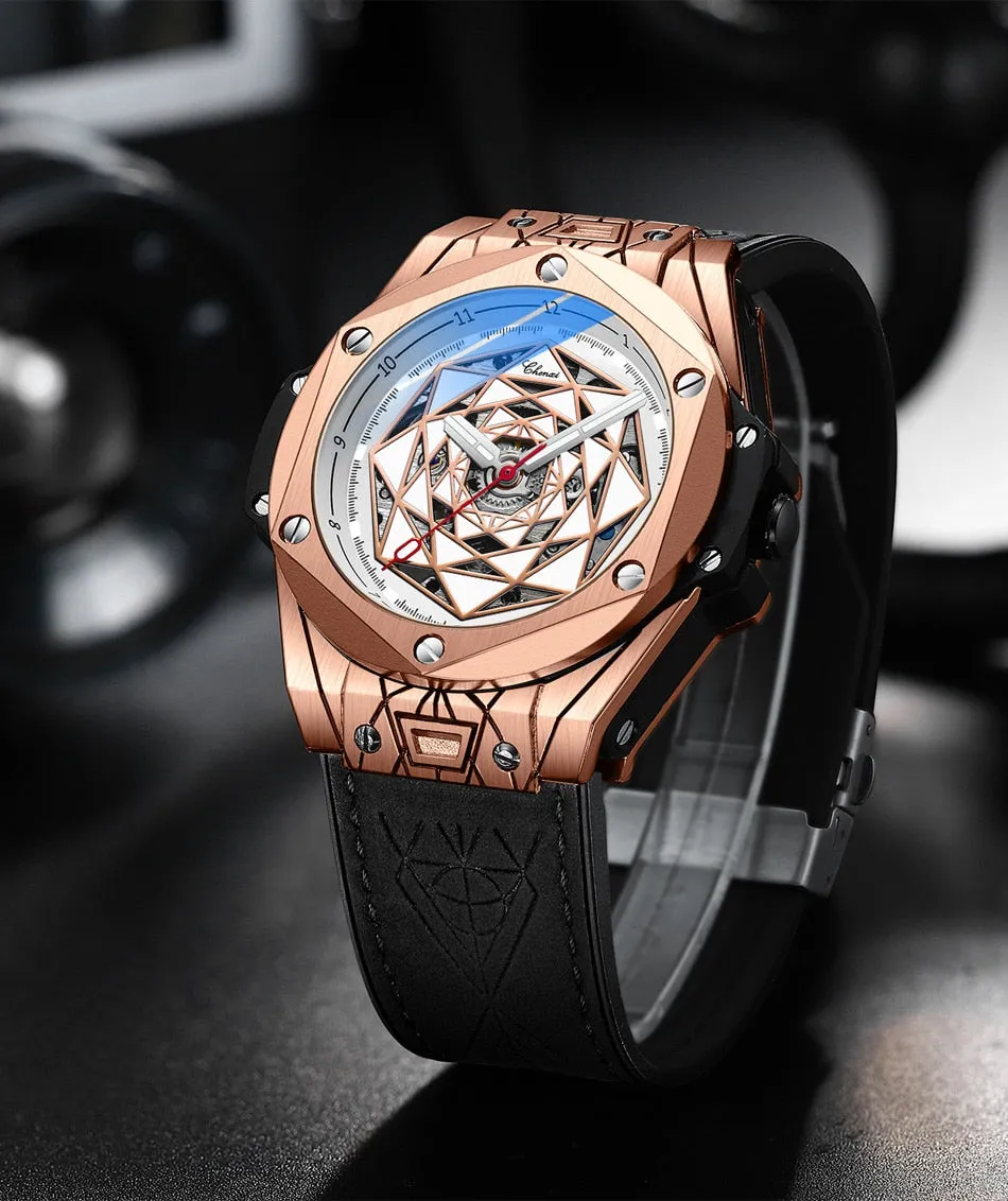 CHENXI New Men Automatic Business Watch Luxury Brand Fashion Leather Waterproof Mechanical Tourbillon Wristwatch Mens Watches
