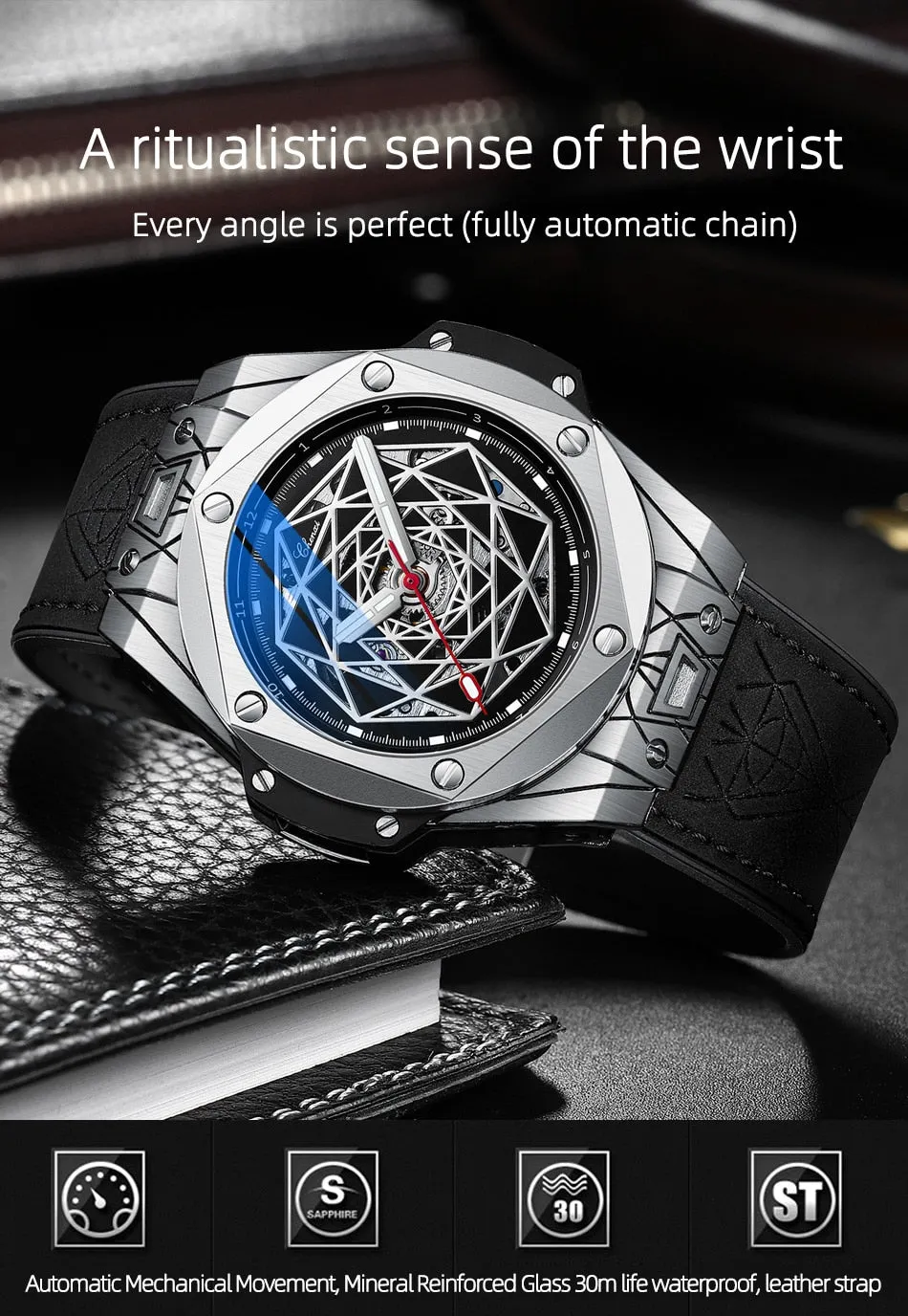 CHENXI New Men Automatic Business Watch Luxury Brand Fashion Leather Waterproof Mechanical Tourbillon Wristwatch Mens Watches