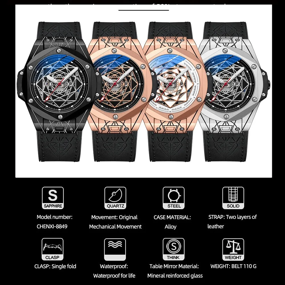CHENXI New Men Automatic Business Watch Luxury Brand Fashion Leather Waterproof Mechanical Tourbillon Wristwatch Mens Watches
