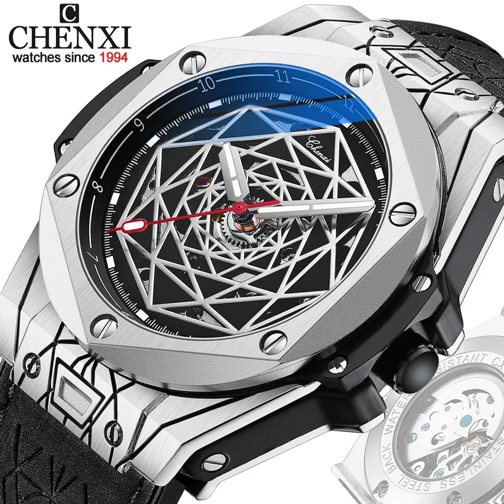 CHENXI New Men Automatic Business Watch Luxury Brand Fashion Leather Waterproof Mechanical Tourbillon Wristwatch Mens Watches