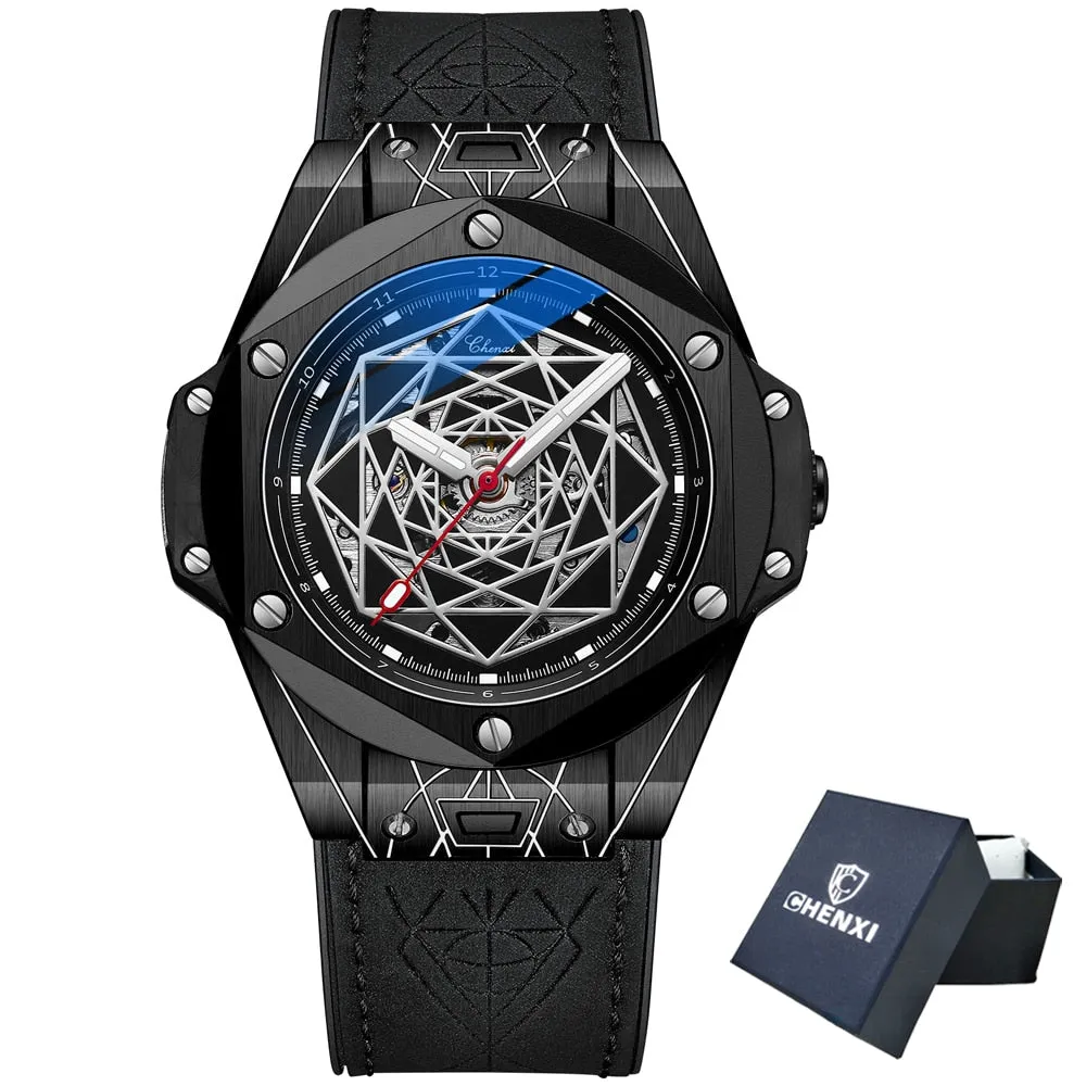 CHENXI New Men Automatic Business Watch Luxury Brand Fashion Leather Waterproof Mechanical Tourbillon Wristwatch Mens Watches