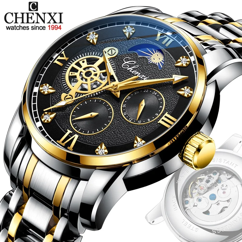 CHENXI New Watches Mechanical Automatic Watch Men Waterproof Tourbillon Sport Clock Stainless Steel Wristwatch Relogio masculino