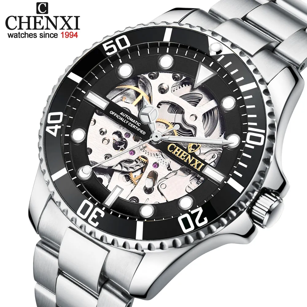CHENXI Watch Automatic Mechanical Watches Man Wristwatches Men&#39;s Mechanical Watch Male Black Hollow out Clock Relogio Masculino