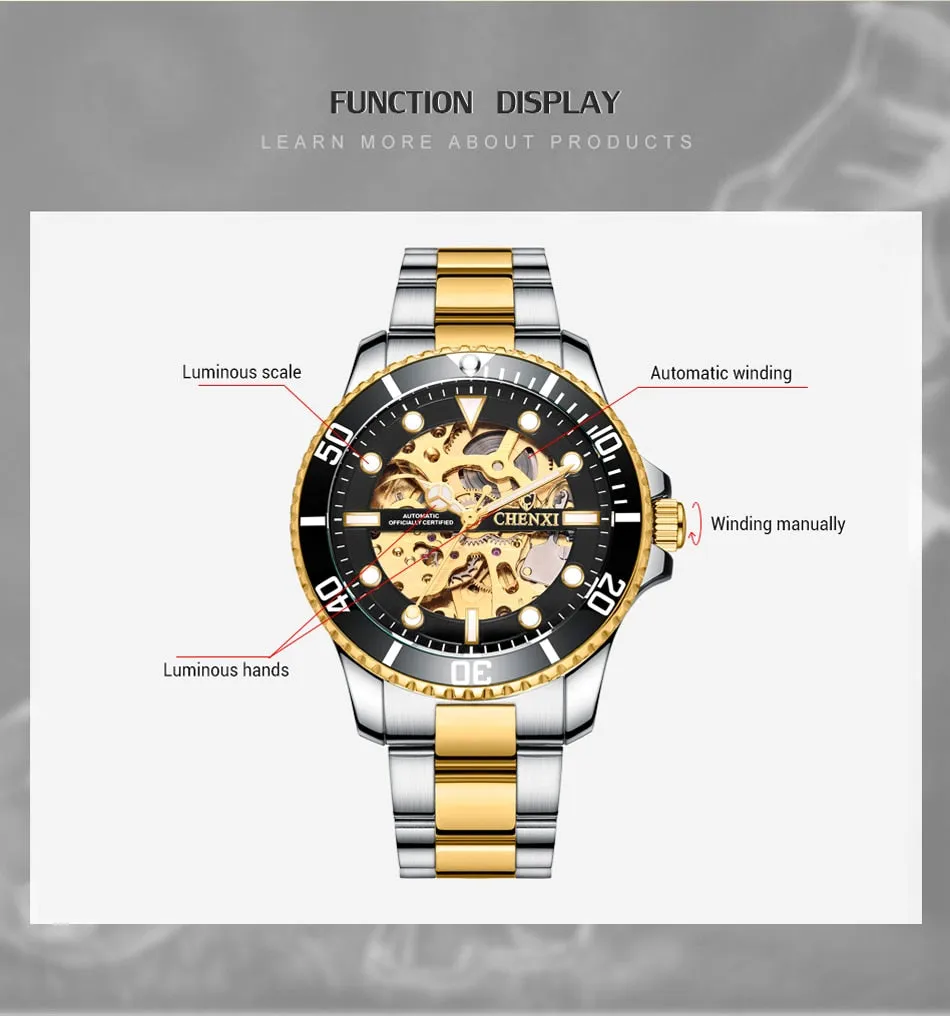 CHENXI Watch Automatic Mechanical Watches Man Wristwatches Men&#39;s Mechanical Watch Male Black Hollow out Clock Relogio Masculino