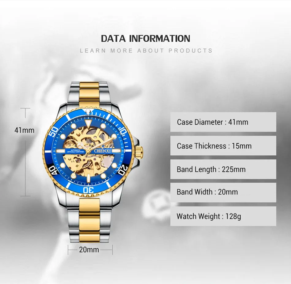 CHENXI Watch Automatic Mechanical Watches Man Wristwatches Men&#39;s Mechanical Watch Male Black Hollow out Clock Relogio Masculino