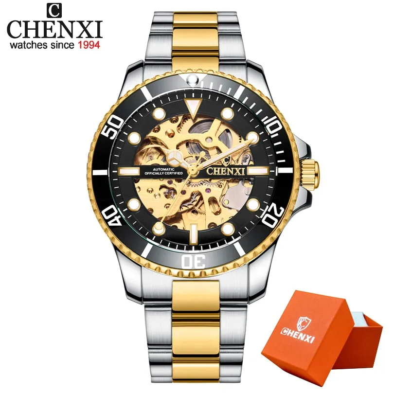 CHENXI Watch Automatic Mechanical Watches Man Wristwatches Men&#39;s Mechanical Watch Male Black Hollow out Clock Relogio Masculino