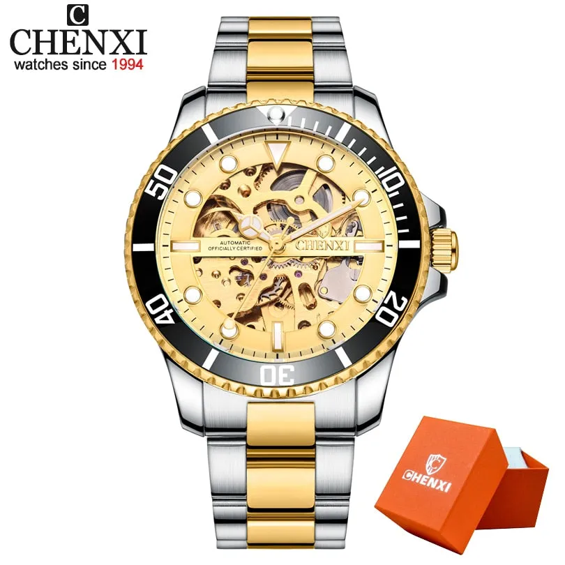 CHENXI Watch Automatic Mechanical Watches Man Wristwatches Men&#39;s Mechanical Watch Male Black Hollow out Clock Relogio Masculino