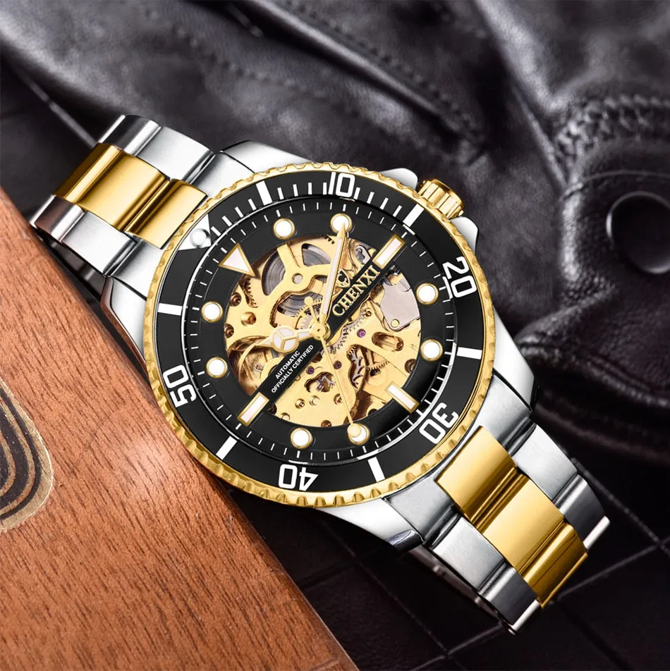 CHENXI Watch Automatic Mechanical Watches Man Wristwatches Men&#39;s Mechanical Watch Male Black Hollow out Clock Relogio Masculino