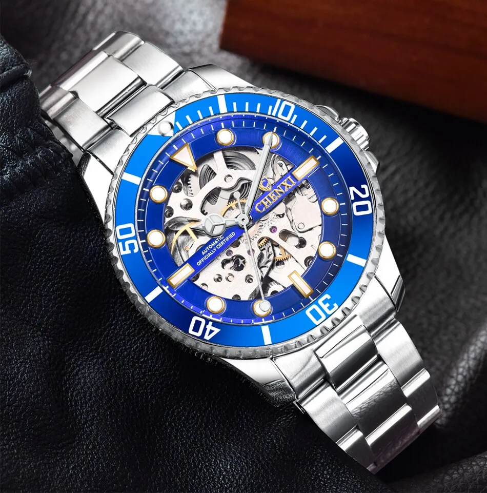 CHENXI Watch Automatic Mechanical Watches Man Wristwatches Men&#39;s Mechanical Watch Male Black Hollow out Clock Relogio Masculino