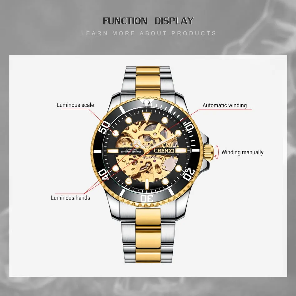 CHENXI Watch Automatic Mechanical Watches Man Wristwatches Men&#39;s Mechanical Watch Male Black Hollow out Clock Relogio Masculino