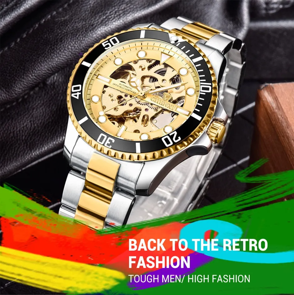 CHENXI Watch Automatic Mechanical Watches Man Wristwatches Men&#39;s Mechanical Watch Male Black Hollow out Clock Relogio Masculino