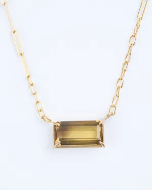 citrine emerald cut bar pendant necklace - gold/ green