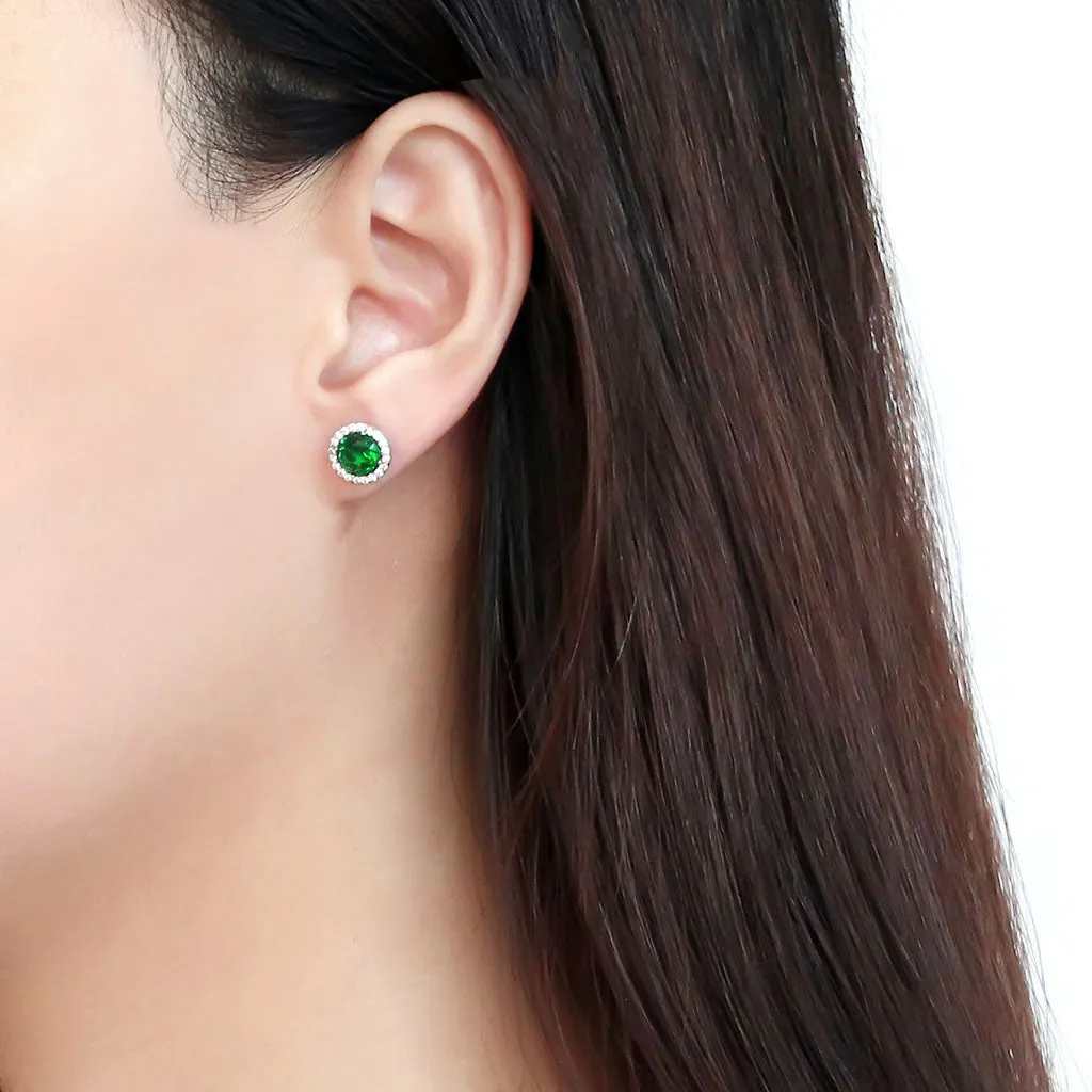 CJ211 Wholesale Women's Stainless Steel Synthetic Emerald Earrings
