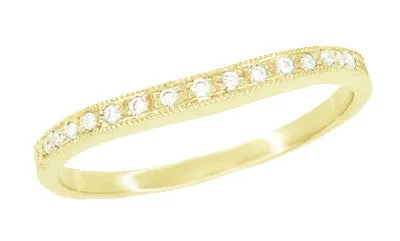 Classic Curved Milgrain Diamond Wedding Band in 14 Karat Yellow Gold